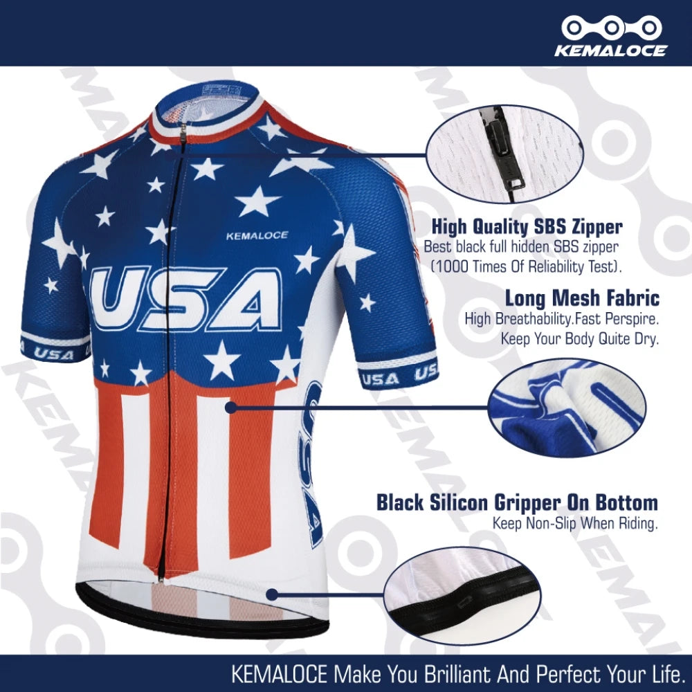 KEMALOCE USA Navy Cycle Uniform Short Sleeve Pro Team