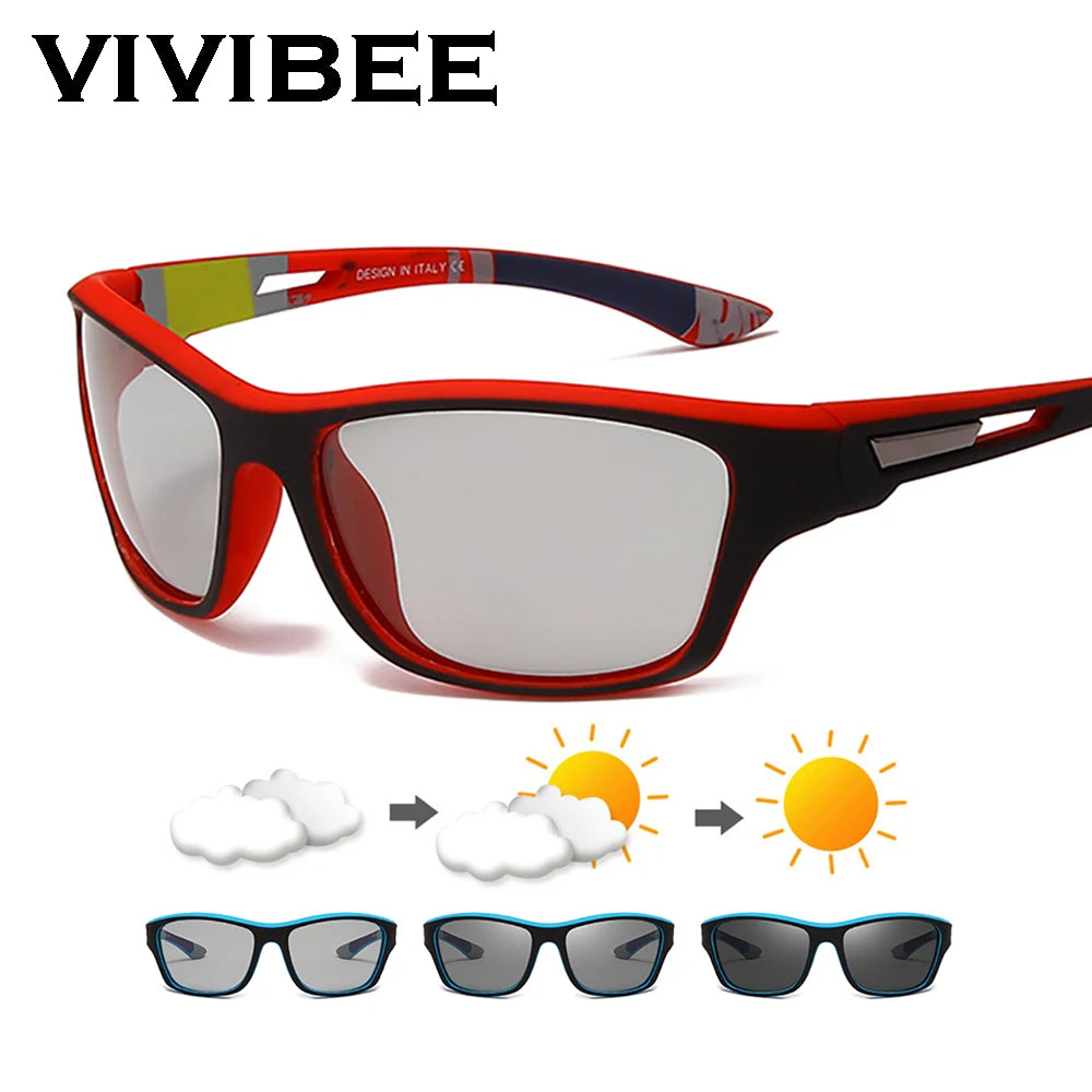 Cycling Photochromic Sunglasses Red Frame