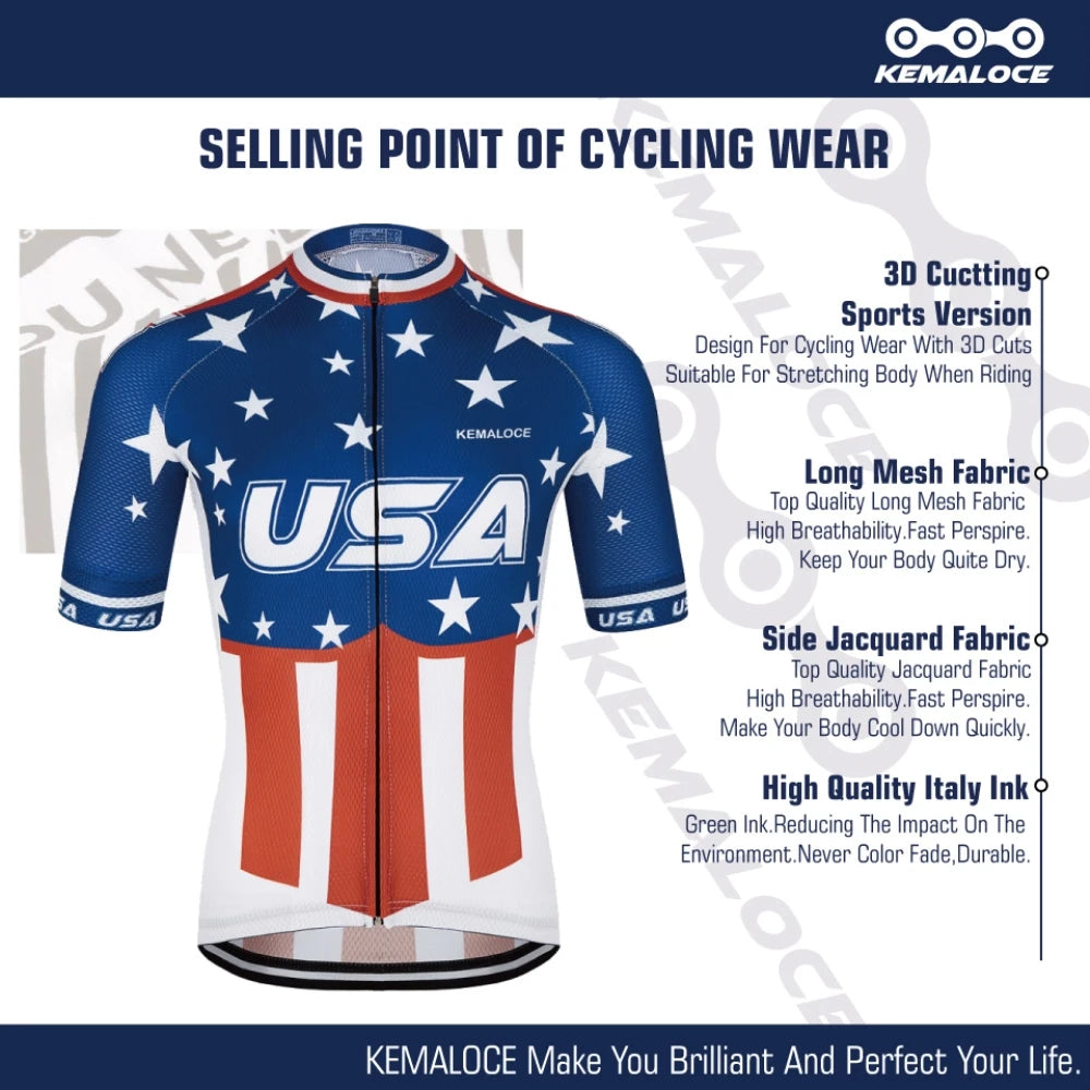 KEMALOCE USA Navy Cycle Uniform Short Sleeve Pro Team