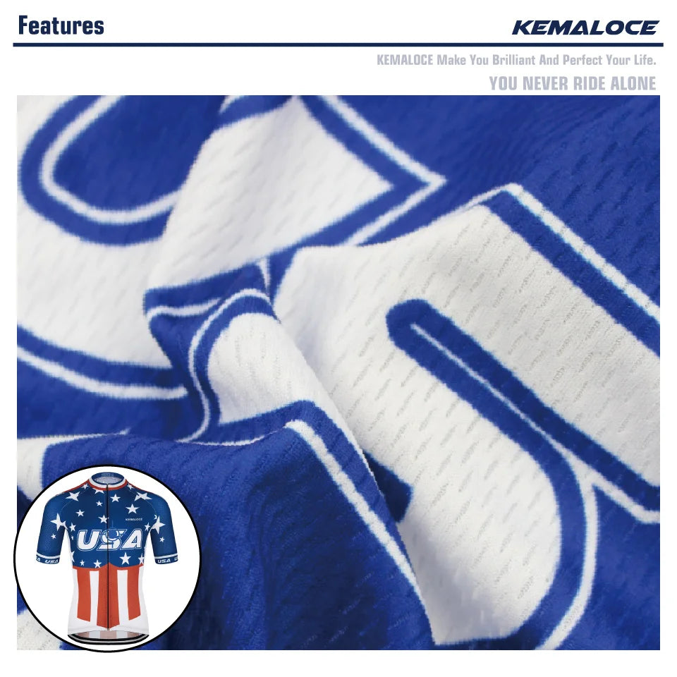 KEMALOCE USA Navy Cycle Uniform Short Sleeve Pro Team