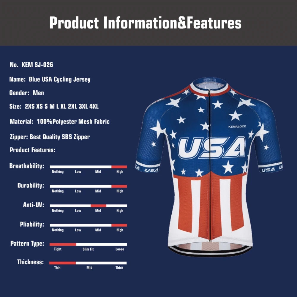 KEMALOCE USA Navy Cycle Uniform Short Sleeve Pro Team