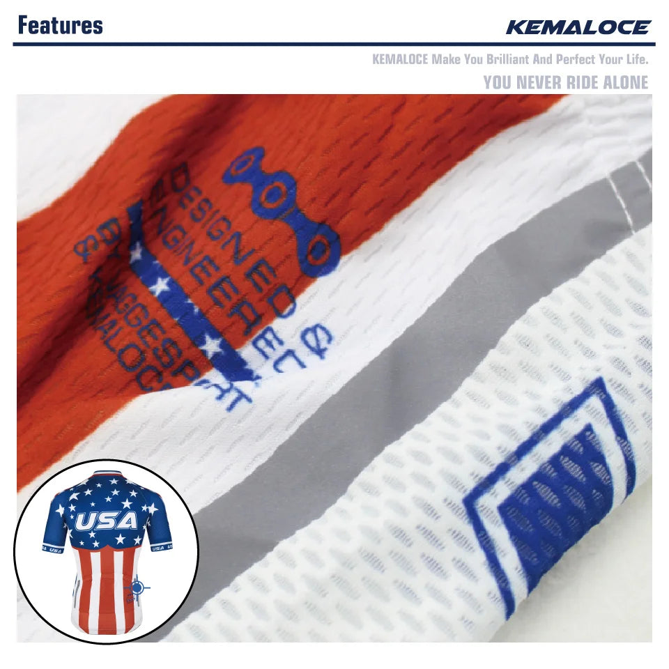 KEMALOCE USA Navy Cycle Uniform Short Sleeve Pro Team