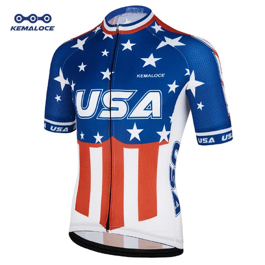 KEMALOCE USA Navy Uniforme cycliste à manches courtes Pro Team