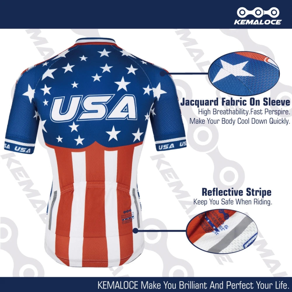 KEMALOCE USA Navy Cycle Uniform Short Sleeve Pro Team