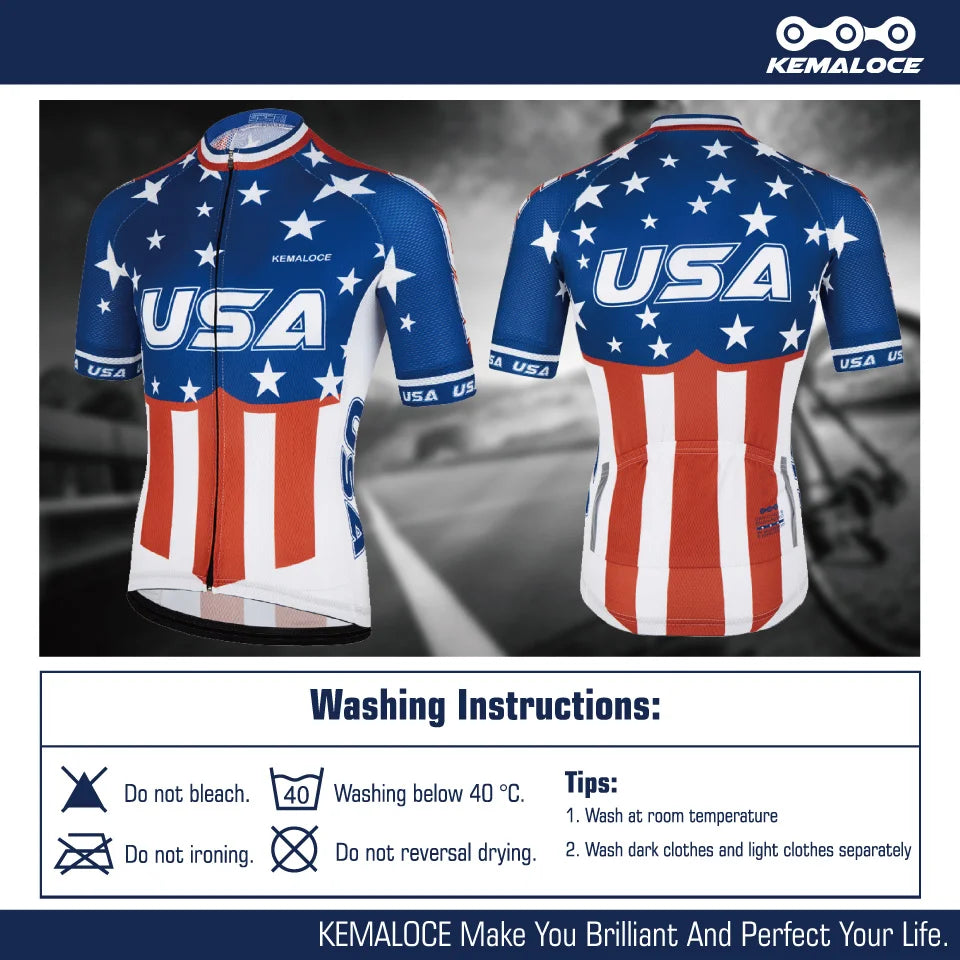 KEMALOCE USA Navy Cycle Uniform Short Sleeve Pro Team