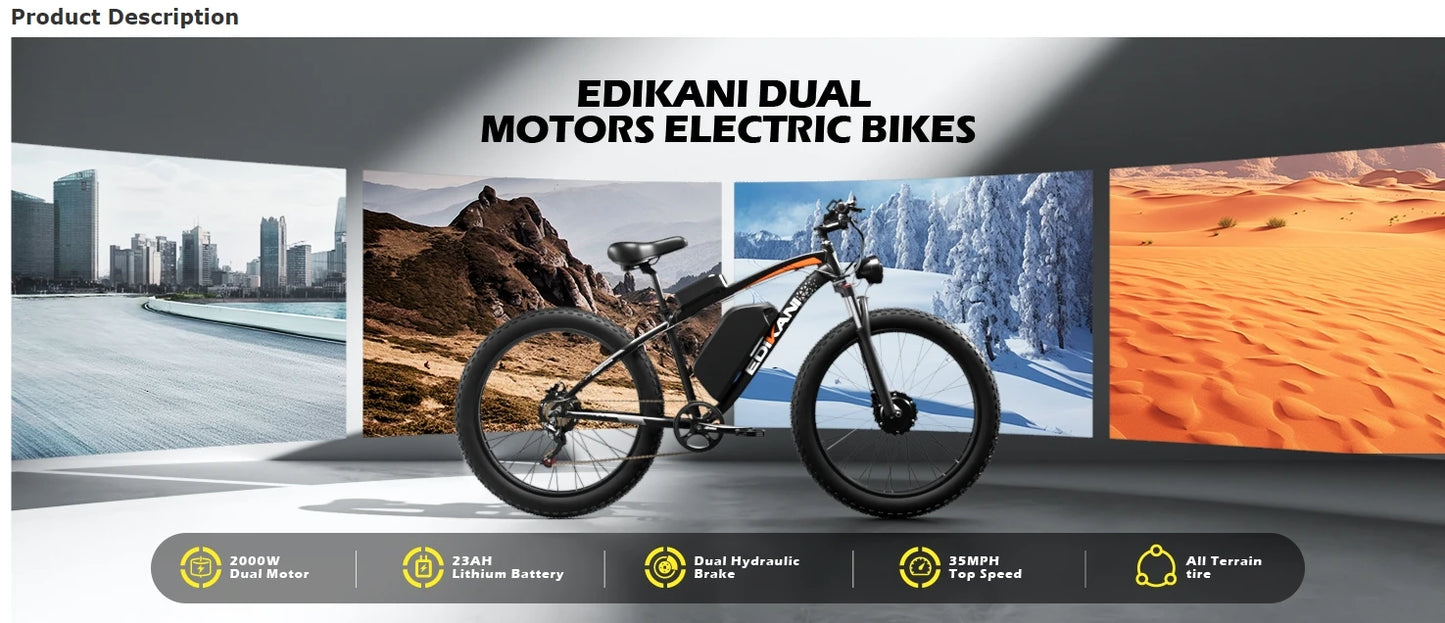 Electric Bike  2000W Peak 2500W Dual Motor Ebikes 23Ah 35MPH