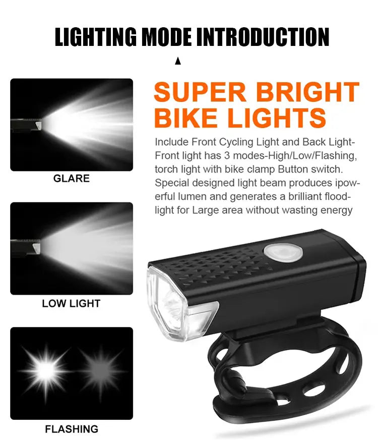 MTB Bike Lights Set USB LED Rechargeable Waterproof