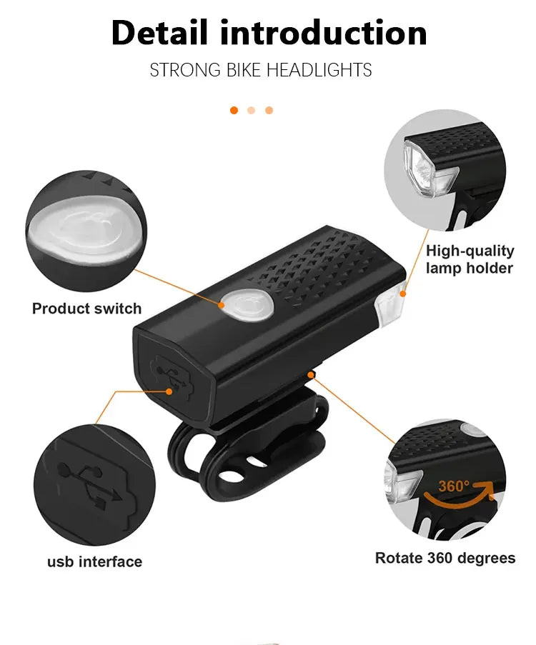 MTB Bike Lights Set USB LED Rechargeable Waterproof