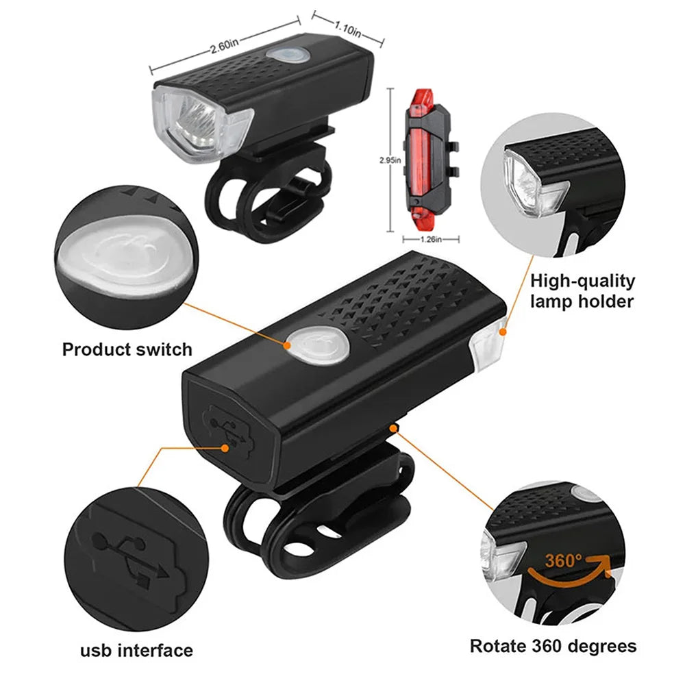 MTB Bike Lights Set USB LED Rechargeable Waterproof