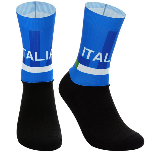 Chaussettes de cyclisme bleues antidérapantes Italia 2024