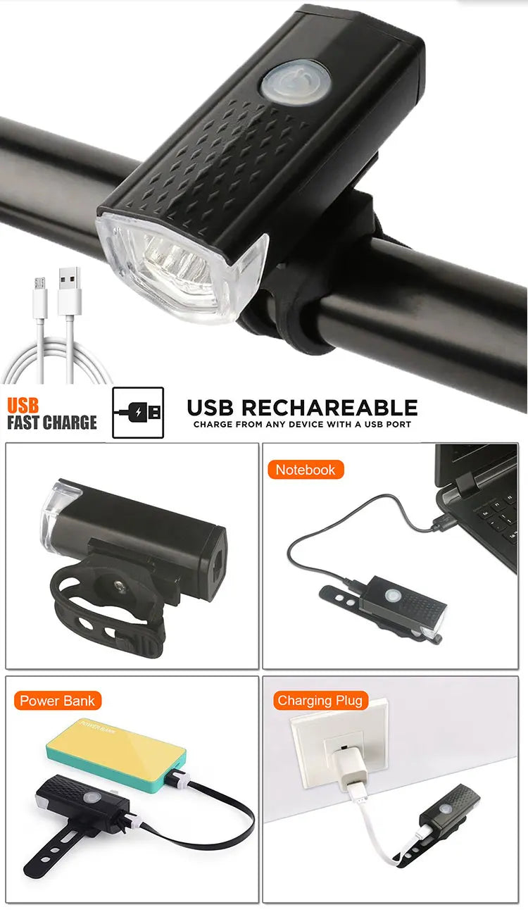 MTB Bike Lights Set USB LED Rechargeable Waterproof