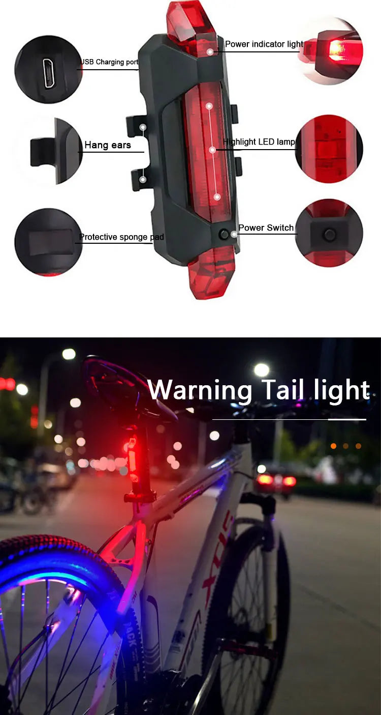 MTB Bike Lights Set USB LED Rechargeable Waterproof